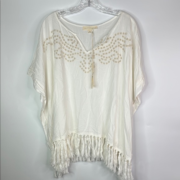 lovestitch Tops - Lovestitch Off White Boho Oversized Fringe Blouse Size S/M NWT